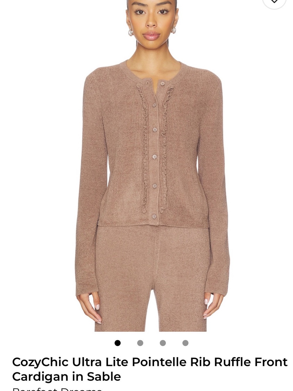 Barefoot Dreams Women’s sable brown Ruffle-Trim Cardigan Sweater - Picture 4 of 5